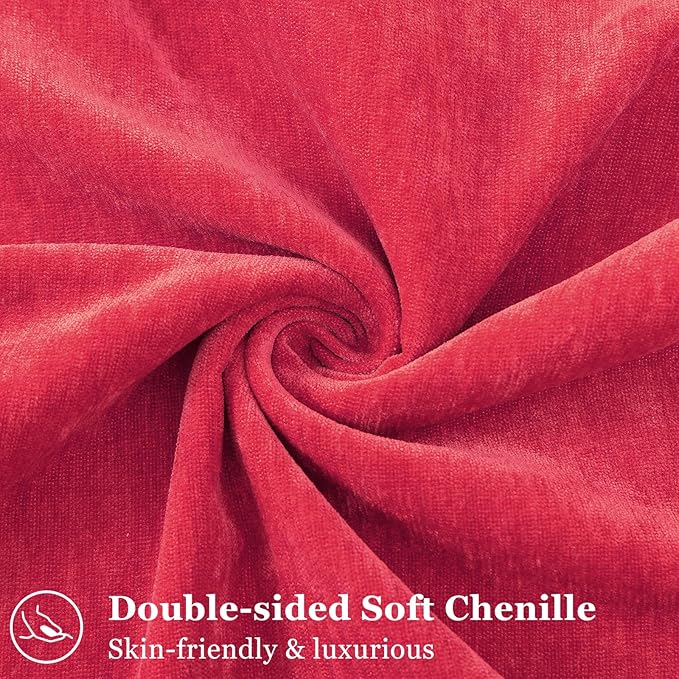 decorUhome Christmas Couch Throw Pillow Covers 12x20 Set of 2, Decorative Soft Euro Neutral Chenille Lumbar Pillow Covers with Elegant Design for Sofa Bed Living Room Home Decor, Red