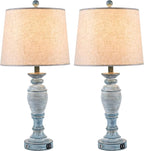 27.7" Table Lamps for Living Room Set of 2, 3 Way Dimmable Touch Lamps for Bedrooms with Dual USB Ports, Farmhouse Lamps for Nightstand,2 Bulbs Included