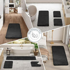 Walensee Contour Rug (20x24, Black) Non Slip Bath Mat for Bathroom Water Absorbent Soft Microfiber Shaggy Mat Machine Washable U Shape Toilet Rug
