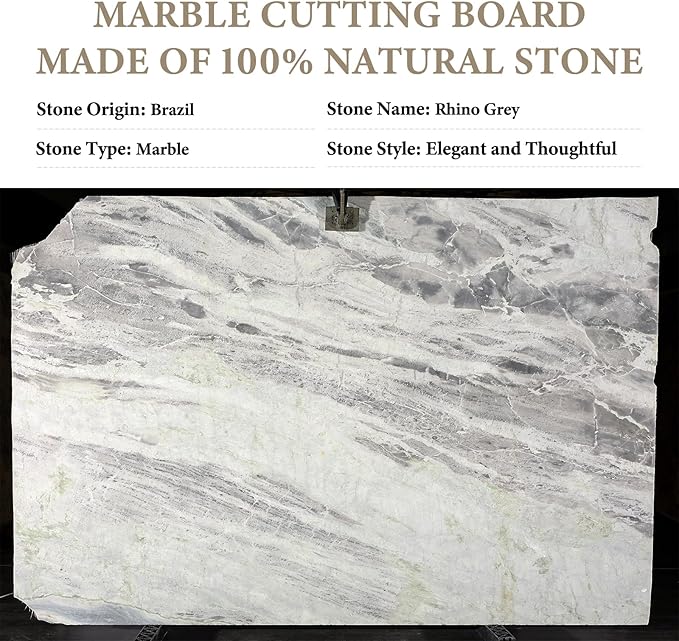 Koville Brazilian Natural Marble Cutting Board for Kitchen, 16x20inch Extra Large Hand Crafted Marble Slab for Cheese, Charcuterie, Pastry Board - Wedding Gift, House Warming Gift