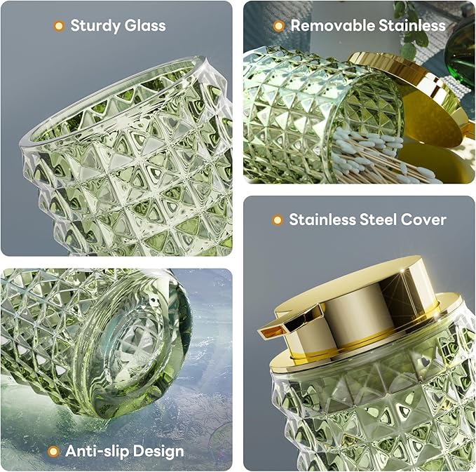 Bathroom Sets with Shower Curtain and Rugs and Accessories, Glass Bathroom Accessories Set Green Bathroom Set Bathroom Sets, Green Bath Mat and Diamond Soap Dispenser for Bathroom Decor