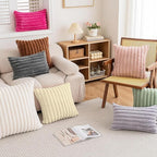 Double-Sided Faux Fur Plush Throw Pillow Covers 16x16 Set of 2 Fuzzy Striped Soft Cozy Pillowcase Luxury Decorative Pillows Square Shaggy Cushion Covers for Couch Sofa Bed,Beige