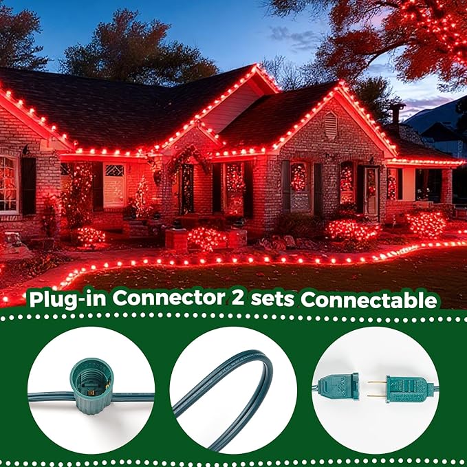 C9 Christmas String Light Red, 50ft Vintage Christmas Tree Lights, Outdoor Roofline String Lights with 50+2 Red Bulbs for Patio Garden Holiday Indoor Home Xmas Decoration, Green Wire