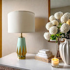 20" Modern Green Ceramic Table Lamp Set of 2 for Farmhouse, Living Room, Bedroom Nightstand, Coffee Table