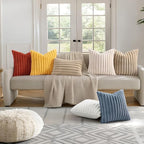decorUhome Faux Fur Christmas Throw Pillow Covers 20x20 Set of 2, Decorative Soft Plush Striped Neutral Couch Euro Pillow Covers with Velvet Back for Sofa, Bed, Living Room Home Decor, Cream White