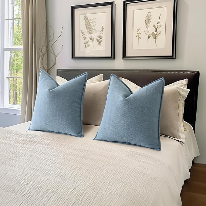 MIULEE Pack of 2 Light Blue Decorative Pillow Covers 16x16 Inch Soft Chenille Luxurious Couch Throw Pillows Farmhouse Cushion Covers with Elegant Design for Sofa Bedroom Living Room Home Decor