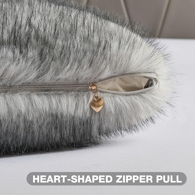 FUTEI Grey Decorative Throw Pillow Covers 18x18 Inch Set of 2,Soft Faux Raccoon Fur Textured Cushion Case,Modern Home Luxurious Decor for Couch Bed Living Room