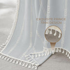 downluxe Linen Texture 3 in 1 Farmhouse Shower Curtain Set with Tassel, Boho Fabric Shower Curtains for Bathroom, Grey, 72W x 84L