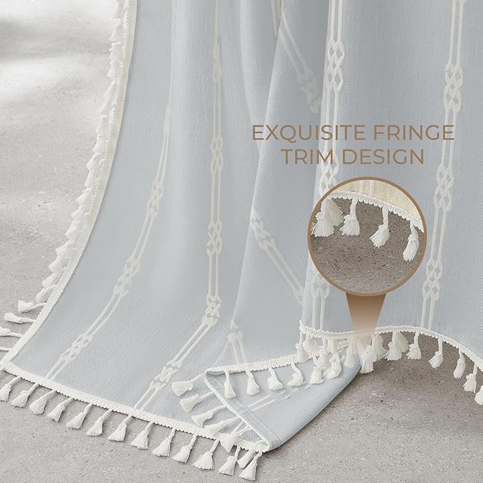downluxe Linen Texture 3 in 1 Farmhouse Shower Curtain Set with Tassel, Boho Fabric Shower Curtains for Bathroom, Grey, 72W x 72L