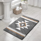 Boho Bathroom Rugs Grey Bath Mat Non Slip Soft Absorbent Bath Rug, Western Geometric Luxury Plush Floor Mat for Farmhouse Bathroom Shower Kitchen Modern Decor, 24x36