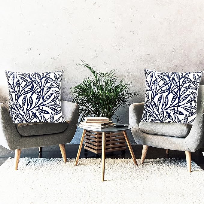 Decorative Throw Pillow Covers Set of 2 Blue Pillow Covers 16x16 inch Soft Short Plush Floral Throw Pillow Cases Square Farmhouse Outdoor Pillow Covers for Couch Sofa Bedroom Living Room