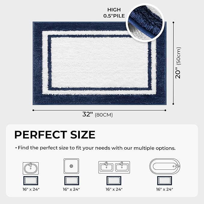 GRANNY SAYS Microfiber Bathroom Rugs Non Slip Washable, Water Absorbent Bathroom Mats for Tub, Soft Bath Mats for Bath Floor & Shower, Bath Rug, 20" x 32", Navy Blue Bath Rugs