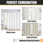 Jubilantex Butterfly Shower Curtain for Bathroom, White Silver Print Farmhouse Waterproof Bathroom Decorative Rustic Kids Shower Curtain with 12 Rust Proof Grommets for Spa Hotel, 70x76 Inches