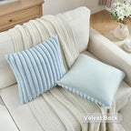 FUTEI Light Blue Striped Decorative Throw Pillow Covers 22x22 Inch Set of 2,Square Winter Decorations Couch Pillow Case,Soft Cozy Faux Rabbit Fur & Velvet Back,Modern Home Decor for Bed