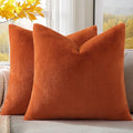 Pallene Faux Fur Plush Fall Throw Pillow Covers 18x18 Set of 2, Soft Fluffy Couch Pillow Covers for Living Room, Rust
