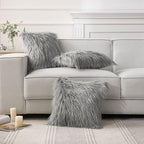 Phantoscope Faux Fur Solid Decorative Pillow Cover Fluffy Throw Pillow Mongolian Luxury Fuzzy Pillow Case Cushion Cover for Bedroom and Couch,Gray 12 x 20 Inches