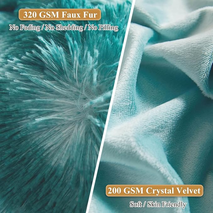 XeGe Tie Dye Faux Fur Throw Pillow Covers, Luxury Fluffy Plush Pillow Shams, Ombre Shaggy Decorative Pillow Cushion Cover for Sofa Bed Couch Zipper Closure, Pack of 2(18''x18'', Tie Dye Teal Green)