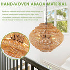 23.6-in Rattan Chandelier Boho Pendant Light Fixture Dinning Room Chandelier Boho Hanging Light Large Basket Light Woven Rattan Pendant Light for Kitchen Island Bedroom Farmhouse Living Room