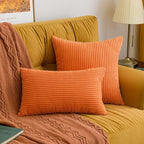 MIULEE Winter Fall Pack of 2 Orange Pillow Covers 12x20 Inch Soft Boho Striped Corduroy Throw Pillow Covers Decorative Square Cushion Cases Pillowcases for Sofa Bedroom Couch Home Decor.