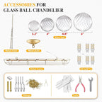 Luxury Bubble Glass Chandeliers Clear Ribbed Swirled Blown Glass Ball 50" L Rectangular Island Light Fixture Hanging Pendant Light Fixtures for Living Room Restaurant Dining Table