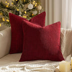 MIULEE Winter Pack of 2 Corduroy Soft Soild Decorative Square Christmas Throw Pillow Covers Cushion Cases Pillow Cases for Couch Sofa Bedroom Car 18 x 18 Inch 45 x 45 cm Burgundy