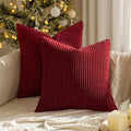 MIULEE Pack of 2 Corduroy Pillow Covers Soft Soild Striped Christmas Throw Pillow Covers Set Decorative Square Cushion Cases Pillowcases for Couch Sofa Bedroom Living Room 16 x 16 Inch Burgundy