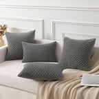 Kevin Textile Corduroy Striped Soft Soild Decorative Square Throw Pillow Covers Set Cushion Cases Pillowcases for Sofa Bedroom 2 Pcs 24x24 Inch Dark Grey