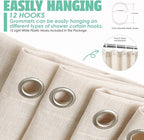 Natural Linen Textured Shower Curtain Set with Hooks, Beige Boho Farmhouse Bath Shower Curtains for Bathroom Neutral Cloth, Hotel Luxury, Weighted, 72W x 72L, Cream