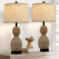 26.5" Rattan Table Lamp Boho Table Lamps Set of 2 for Living Room, Bedside Lamps for Nightstand, Rattan Lamp for Bedroom, Farmhouse Table Lamps for Boho Decor, End Table