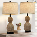 26.5" Rattan Table Lamp Boho Table Lamps Set of 2 for Living Room, Bedside Lamps for Nightstand, Rattan Lamp for Bedroom, Farmhouse Table Lamps for Boho Decor, End Table