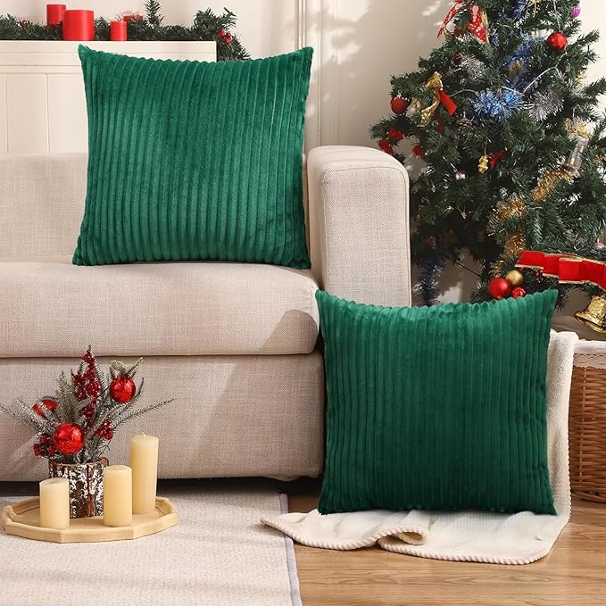 Simmore Decorative Throw Pillow Covers 12x20 Set of 2, Soft Natural Plush Flannel Double-Sided Fluffy Lumbar Pillow Covers for Couch Sofa Living Room, Green