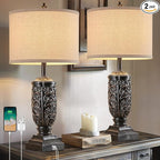 28.5” Vintage Farmhouse USB A+C Table Lamps Set of 2 for Living Room Bedroom Tall Rustic Bedside Nightstand Lamp Retro Traditional End Table Lamps for Entryway Home Office Decor Antique Black Accent