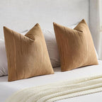 FUTEI Bronze Chenille Decorative Throw Pillow Covers 24x24 Inch Set of 2,Soft Embossed Striped Textured European Cushion Case,Modern Home Decor for Couch Bed Living Room