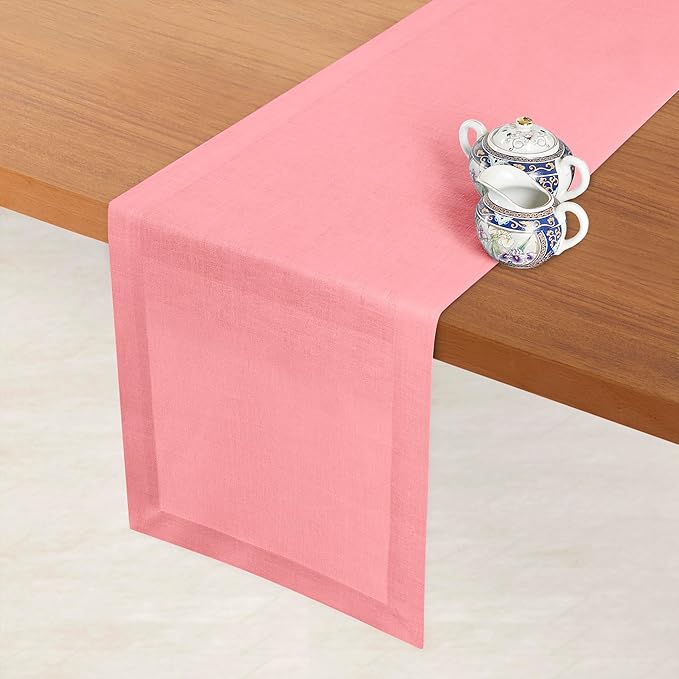 D'Moksha Homes Linen Dusty Pink Table Runner 90 Inches Long - 100% Pure Linen 14 x 90 Inch Table Runner for Dining, Fall, Autumn and Halloween - Machine Washable