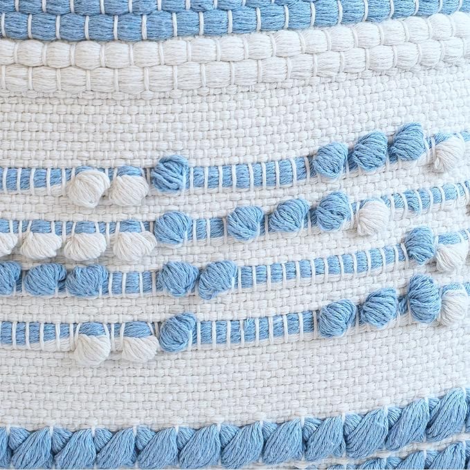 18x18 Boho Blue Decorative Pillow Cover with Cording and Tassels Handmade Accent Woven Textured Square Throw Pillow Case for Couch Sofa Farmhouse Living Room Home Decor