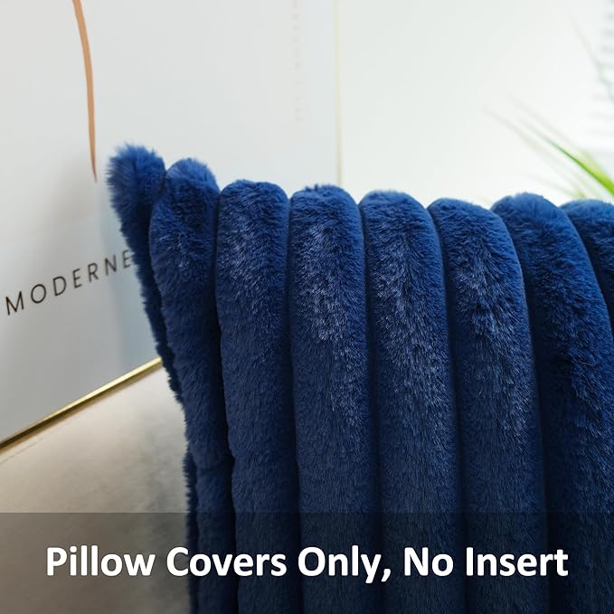 JOJUSIS Pack of 2 Faux Fur Plush Decorative Throw Pillow Covers Couch Cushion Case Soft Pillowcases (Navy Blue, 16 x 16-Inch)