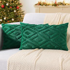 decorUhome Christmas Couch Throw Pillow Covers 12x20 Set of 2, Decorative Soft Plush Faux Wool Lumbar Neutral Accent Pillow Covers for Bed Sofa Living Room, Green