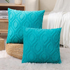decorUhome Fall Throw Pillow Covers 12x20 Inch Set of 2, Soft Plush Decorative Faux Fur Turquoise Solid Couch Pillow Covers, Accent Farmhouse Neutral Lumbar Euro Pillow Cases for Sofa Bed Living Room