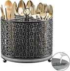 360° Rotating Utensil Holder Caddy - Fast-Drying Silverware Flatware Organizer - 4 Compartment Large Cutlery Holder with Handle For Kitchen Countertop Party Office Picnic Table Black