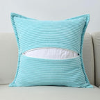 HAUSSY Light Blue Throw Pillow Covers 20x20 Inch Set of 2,Soft Solid Corduroy Striped/Wide Bordered,Square Decorative Cushion Case,Spring Home Decorations for Couch,Bed