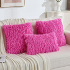 FUTEI Hot Pink Decorative Throw Pillow Covers 18x18 Inch Set of 2,Soft Fluffy Faux Feather Texture Cushion Cases,Modern Home Luxury Decor for Couch Bed Living Room