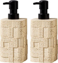 Soap Dispensers 400mL 13.5 OZ, 2 PCS Luxurious Hand Dish Lotion Shampoo Soap Dispenser Jar, Travertine Stone Look Soap Pump Bottles for Kitchen Bathroom Countertop (Yellow)