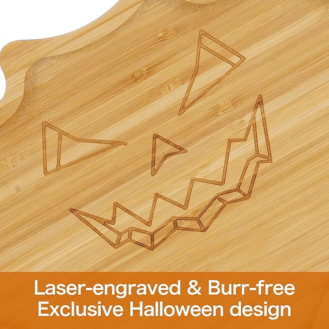 WILLKOMMEN Halloween Serving Platter, Bat Shaped Charcuterie Board, Bamboo Serving Tray 10" x 9" for Party Child Spooky Cheese Appetizer Board Serving Dishes Plate for Snacks, Candy, Cookies