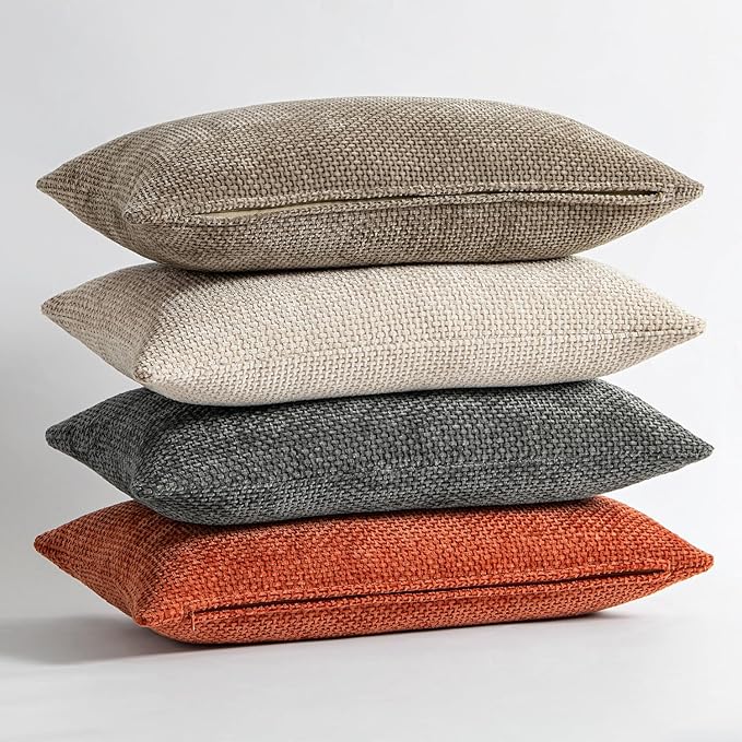 MIULEE Pack of 2 Fall Burnt Orange Decorative Pillow Covers 18x18 Inch Soft Chenille Couch Throw Pillows Farmhouse Cushion Covers for Home Decor Sofa Bedroom Living Room