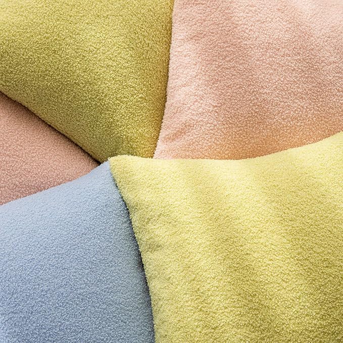 Foindtower Pack of 2, Curly Faux Fur Decorative Throw Pillow Covers Soft Fuzzy Plush Cushion Case with Zipper Cozy Pillowcase for Home Living Room Couch Bed Sofa 24 x 24 Inch, Light Pink