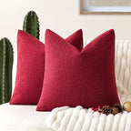 Foindtower Pack of 2, Curly Faux Fur Decorative Throw Pillow Covers Soft Neutral Plush Cushion Case Cozy Fluffy Furry Pillowcase for Home Living Room Couch Bedroom Bed Sofa 18x18 Inch Burgundy Red