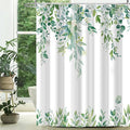 Eucalyptus Shower Curtain, Light Green Watercolor Leaves with Floral Botanical Bathroom Decor, Waterproof Fabric Bath Curtain Set with Hooks, 72x84 Inches