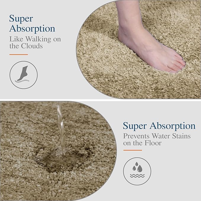 Walensee Non Slip Bath Mat - Soft, Water Absorbent Microfiber Shaggy Mat (16 x 24, Sand) - Thick Plush Shower Mat - Machine Washable