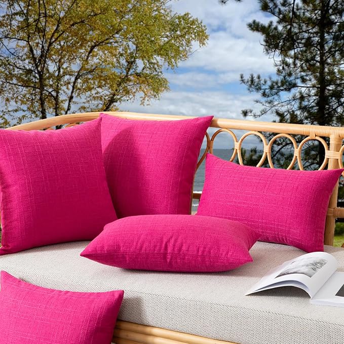 Kevin Textile Set of 2 Outdoor Waterproof Pillow Covers - Valentines Day Decorative Throw Pillows - Rectangle Checkered Couch Pillows for Patio Tent Bed Sofa Living Room - 12x20 Inch - Hot Pink