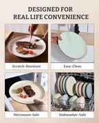 Famiware Saturn Dinnerware Sets, Plates and Bowls Sets for 4, 12 Pieces Stoneware Dish Set - Chip and Scratch Resistant, Microwave and Dishwasher Safe Tableware Set, Multi-color with Rim